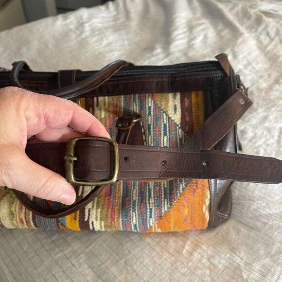 Colorful Patterned Duffel Bag with Leather Accents from Morocco. Handmade! New. - Picture 5 of 11